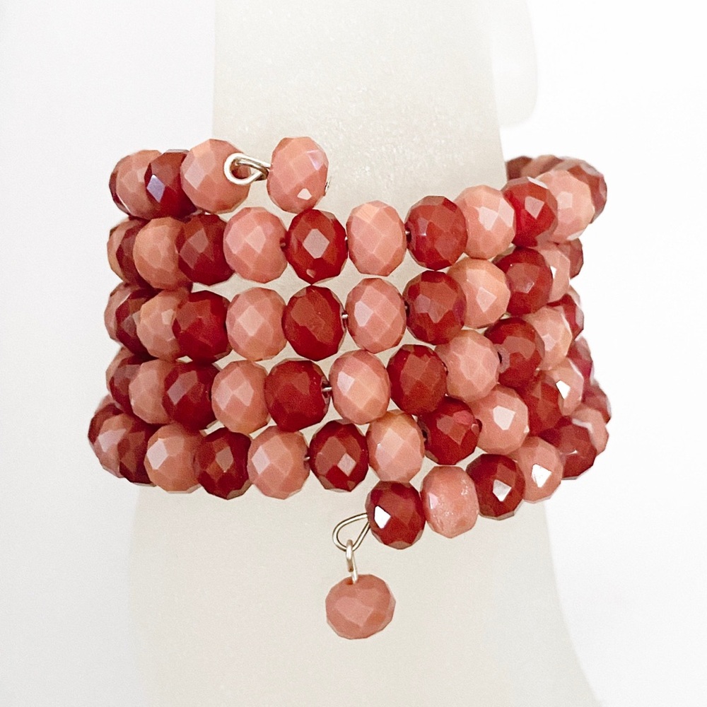 Crystal Chocolate Cherry and Rose Wire Wrap Bracelet